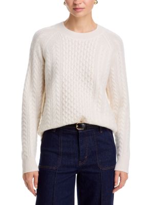 100% Cashmere Crewneck Cable Knit Sweater - Exclusive