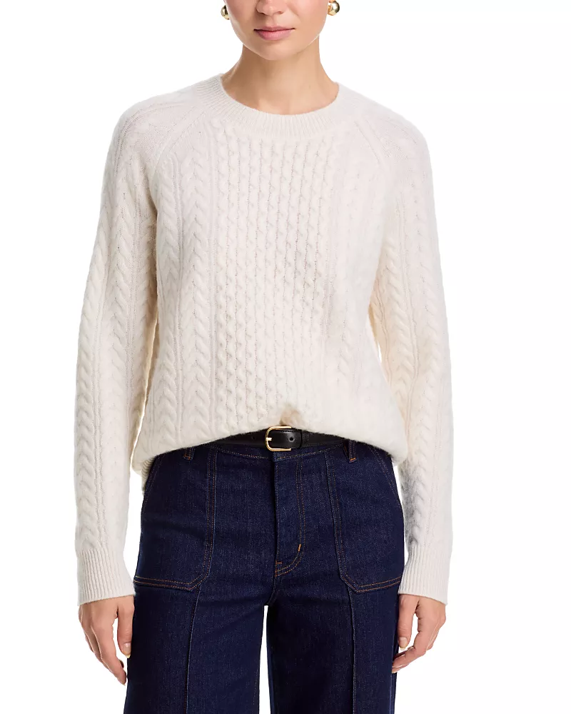 C by Bloomingdale's Cashmere 100% Cashmere Crewneck Cable Knit Sweater - Exclusive