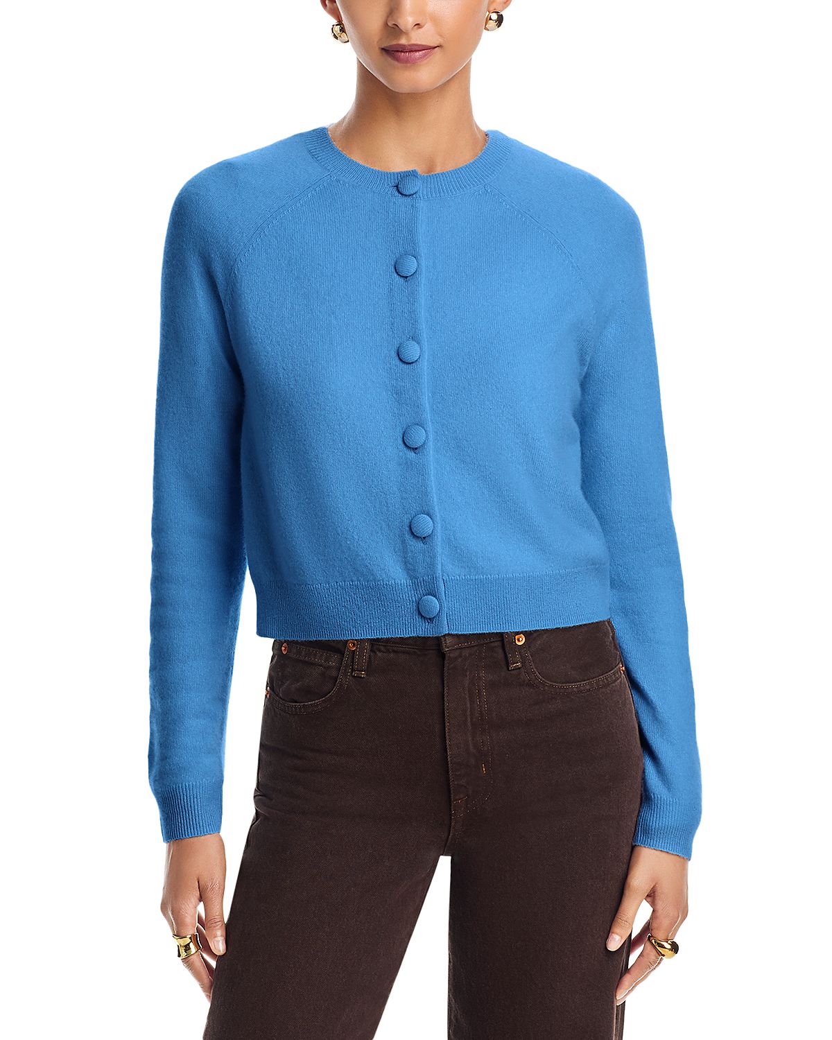 Aqua 100% Cashmere Crewneck Cardigan - Exclusive