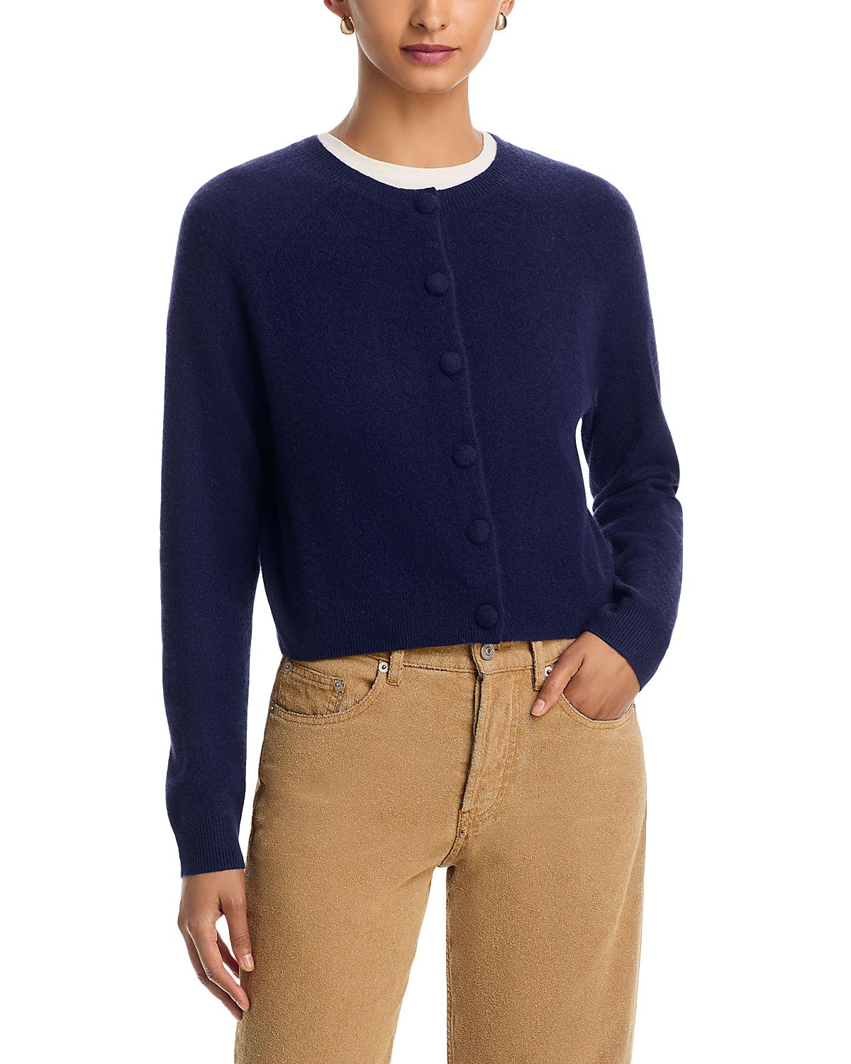 Aqua 100% Cashmere Crewneck Cardigan - Exclusive