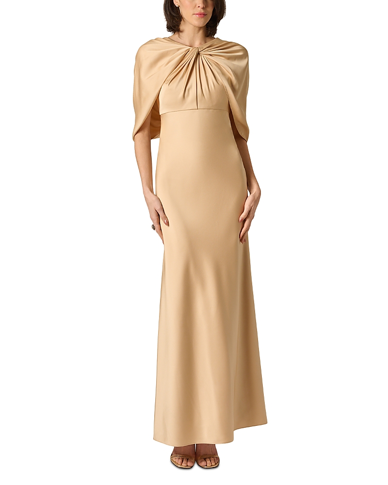 Aidan Mattox Crepe Back Satin Cape Sleeves Long Dress