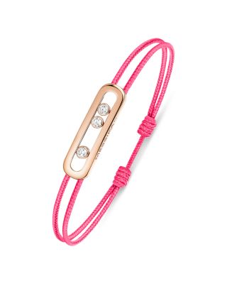 18K Rose Gold Messika Cares Diamond Pink Cord Slider Bracelet, 0.09 tcw