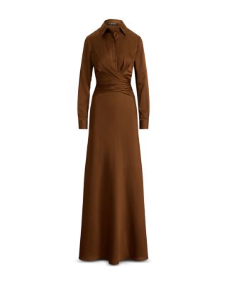 Pleated Button Up Charmeuse Gown