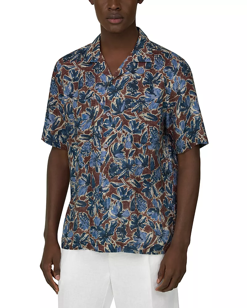 Boggi Milano Camp Collar Tropical Linen Shirt