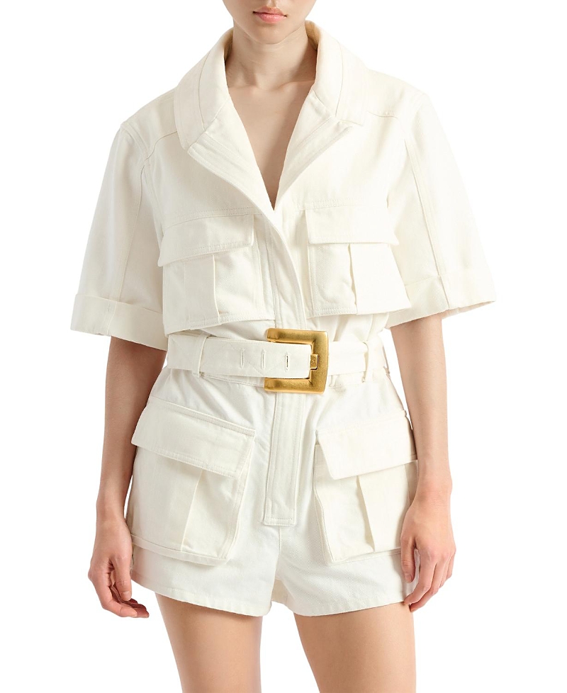 Balmain Belted Denim Playsuit