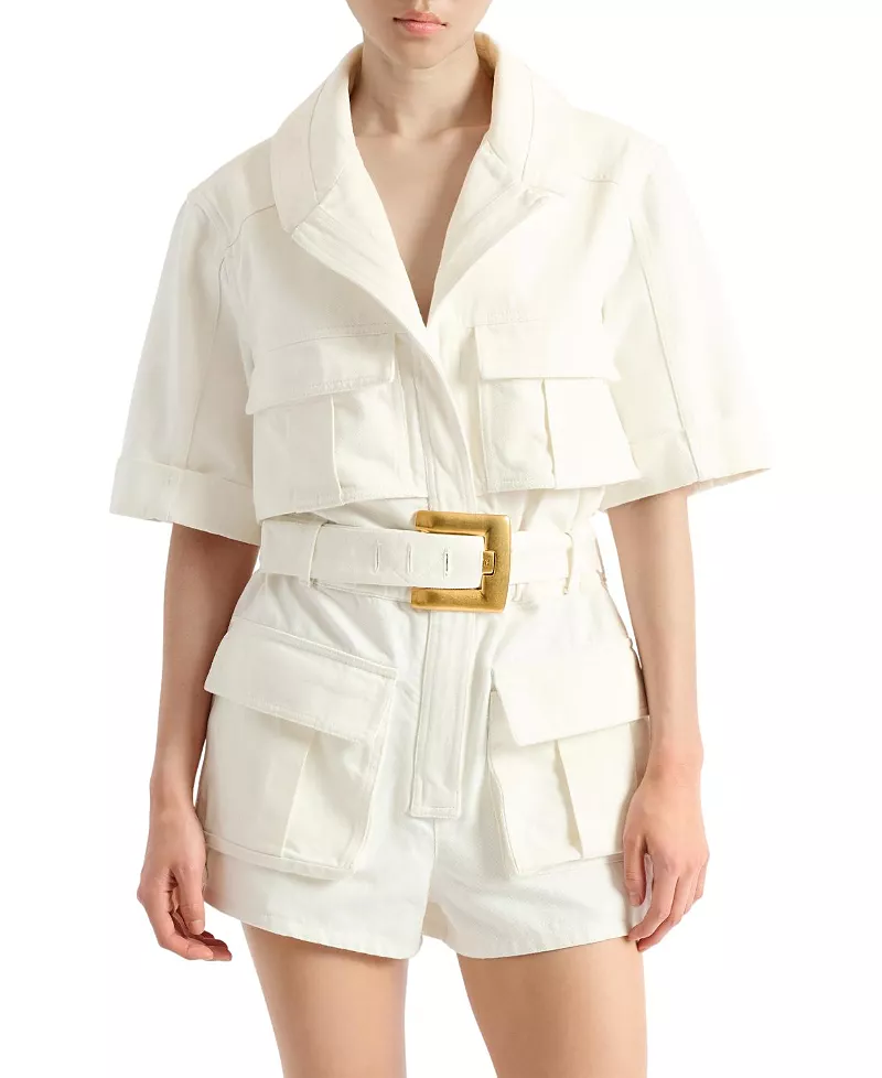 Balmain Belted Denim Playsuit