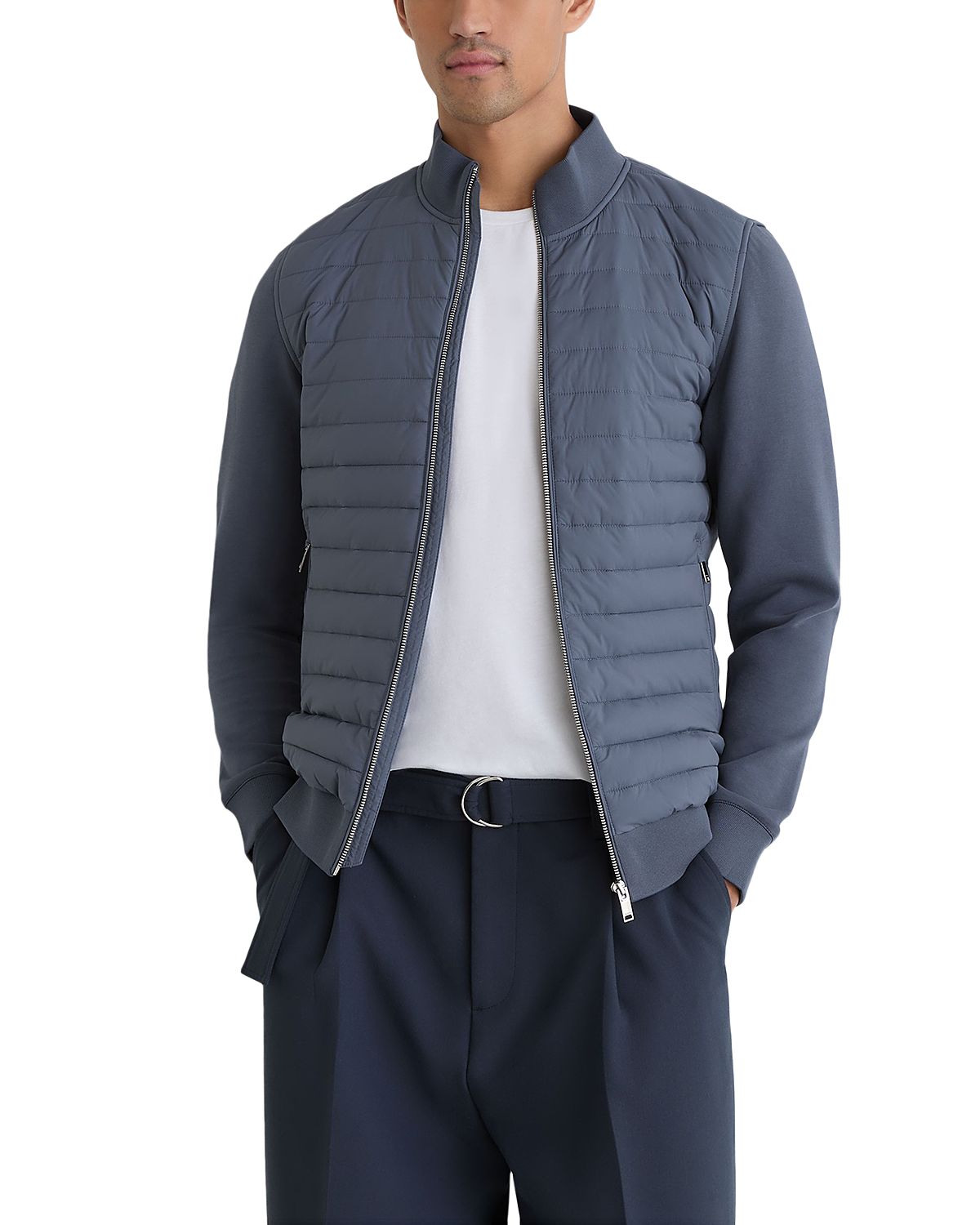 Reiss Freddie Cotton Blend Interlock Quilted Full Zip Jacket