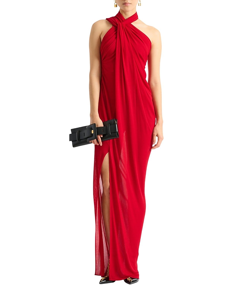 Balmain Long Draped Jersey Dress