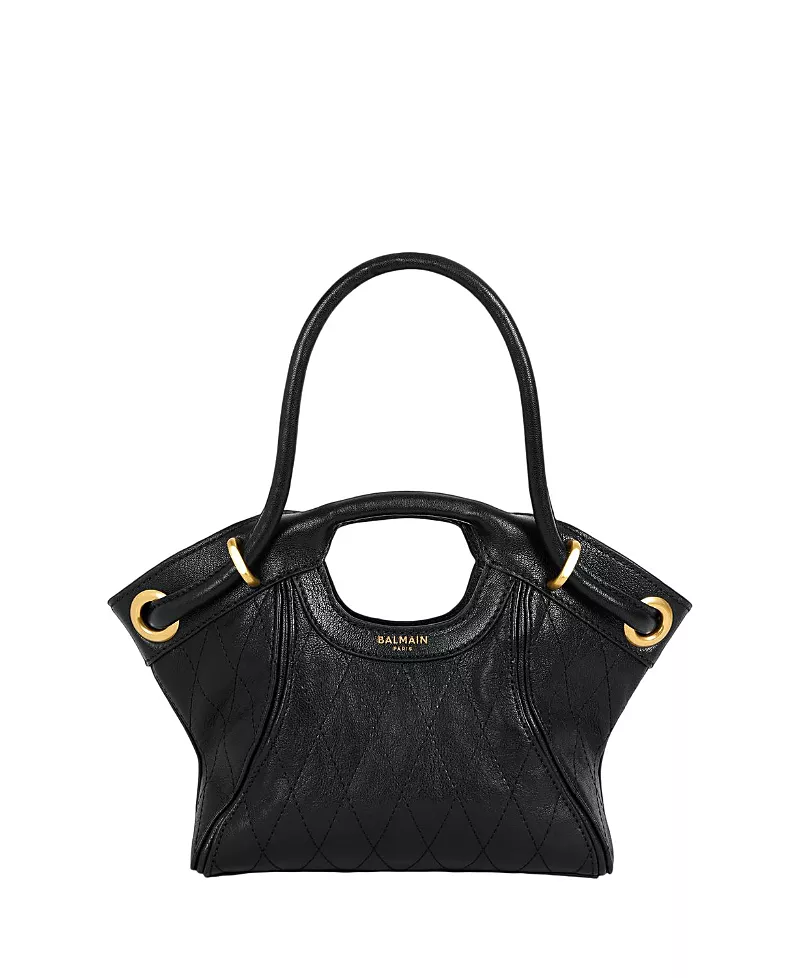 Balmain Small Tote in Smooth Topstitched Leather
