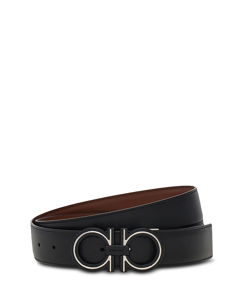 Ferragamo Men's Oversized Double Gancini Reversible Leather Belt
