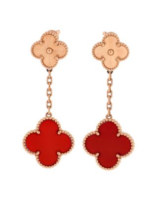  Magic Alhambra 2 Motifs Drop Earrings 18K Rose Gold and Carnelian