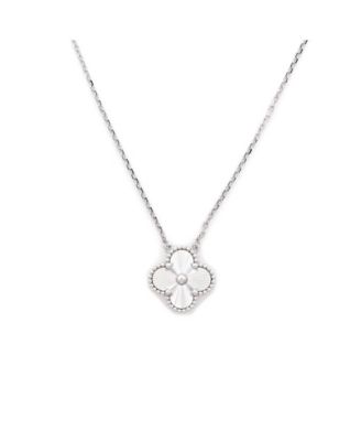  Vintage Alhambra Pendant Necklace Guilloche 18K White Gold, 16.5"