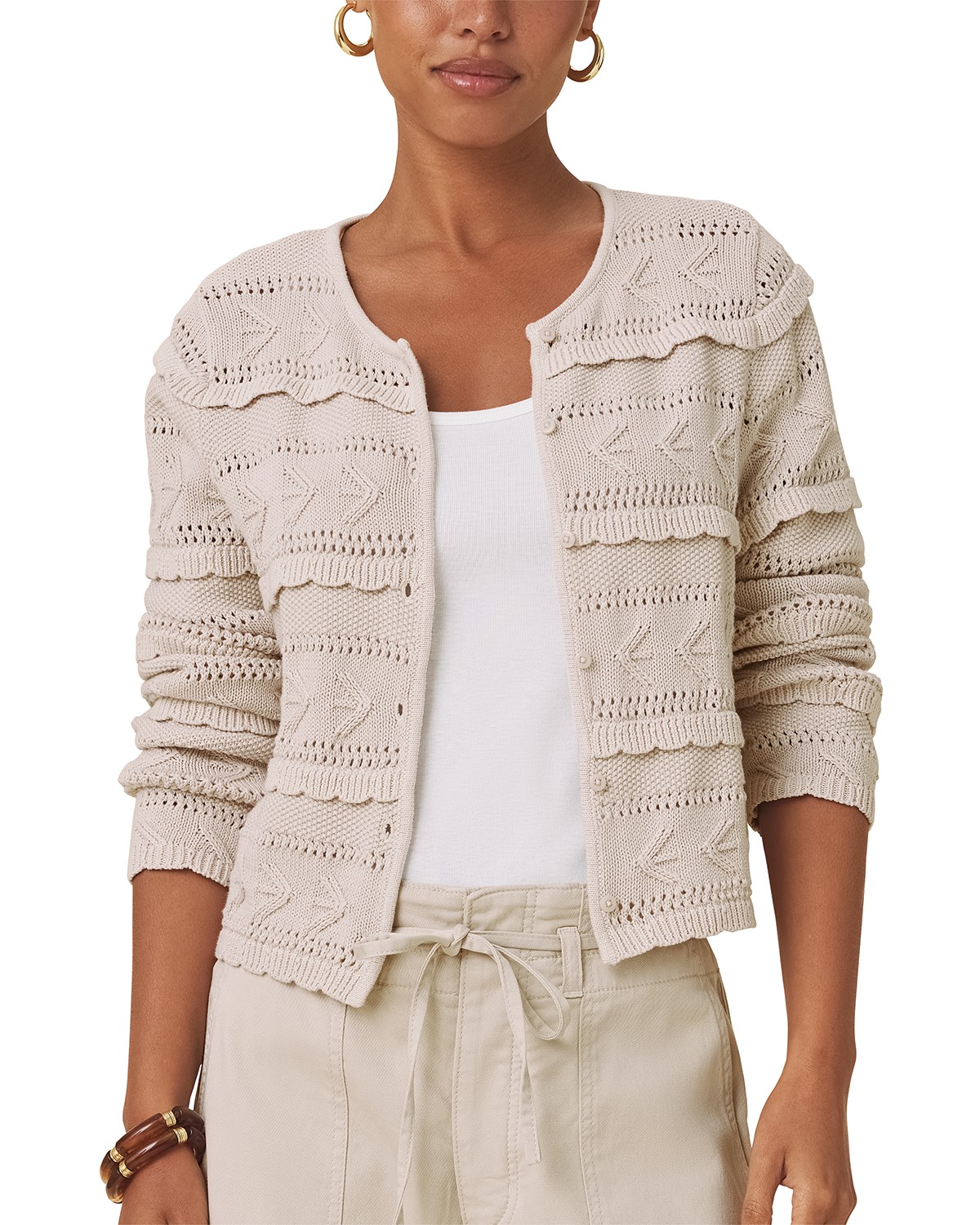 Giovanna Scalloped Pointelle Knit Cardigan