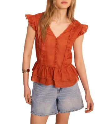  Women's Ramie Ruffle Detail Blouse