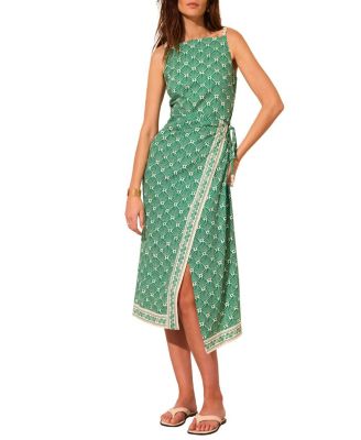 Women's Linen Blend Square Neck Midi Dress