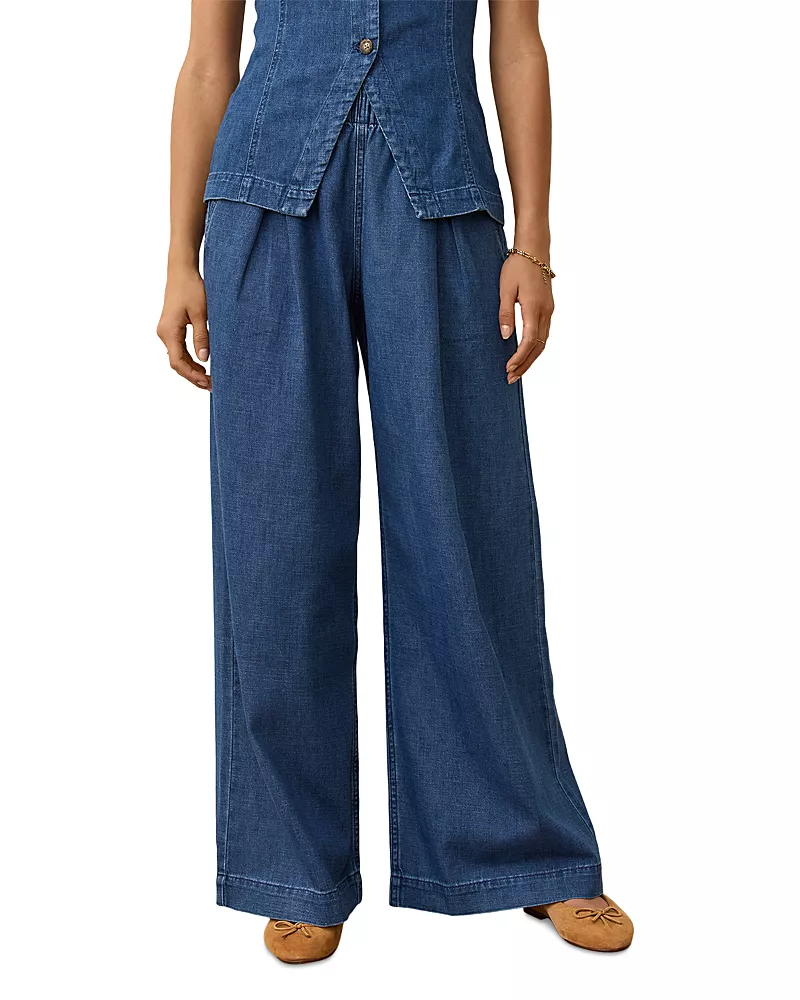 Marine Layer Allison Pleated Wide Leg Denim Pants