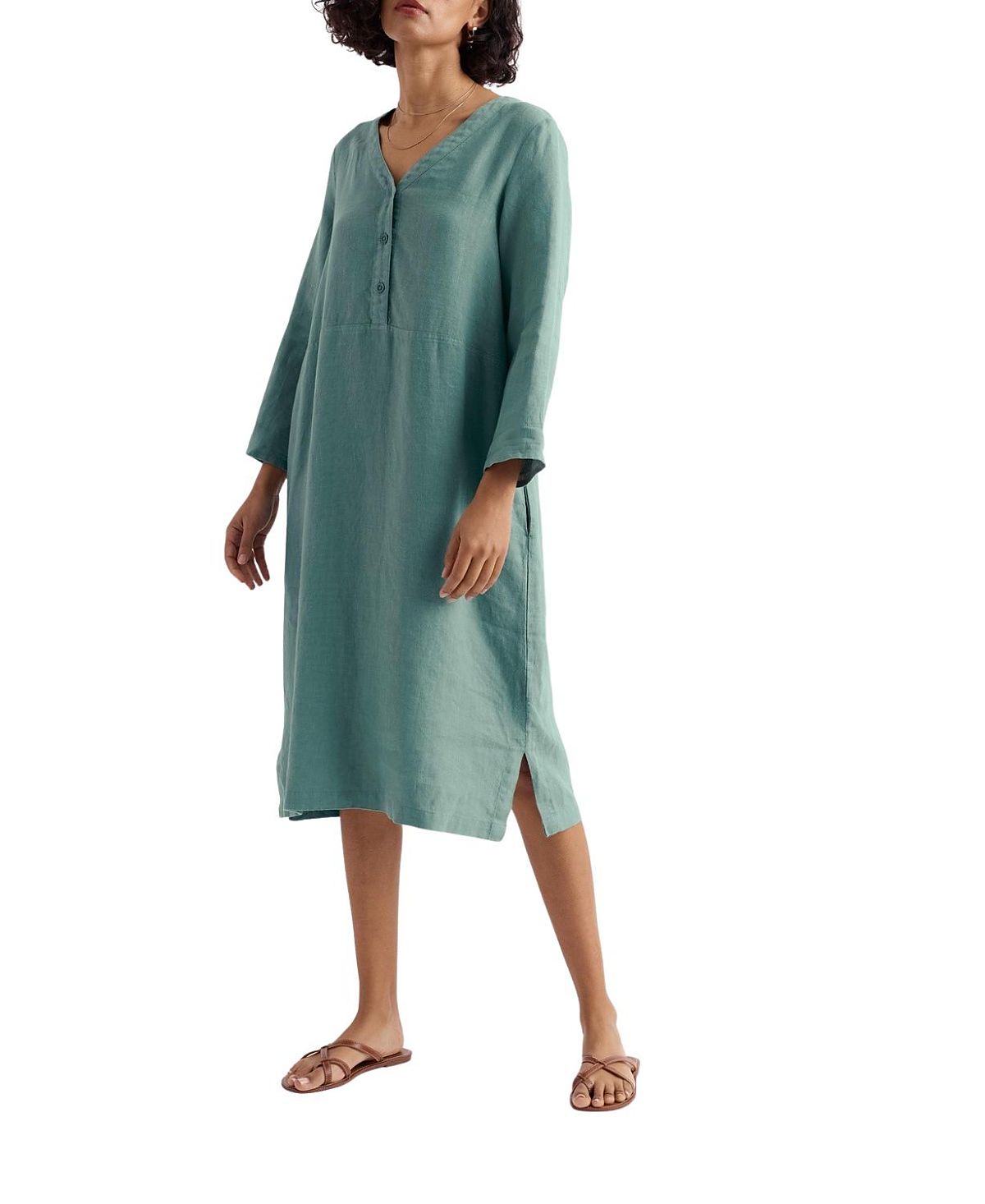 Seasalt Cornwall Dew Drop V-neck Linen Shift Dress