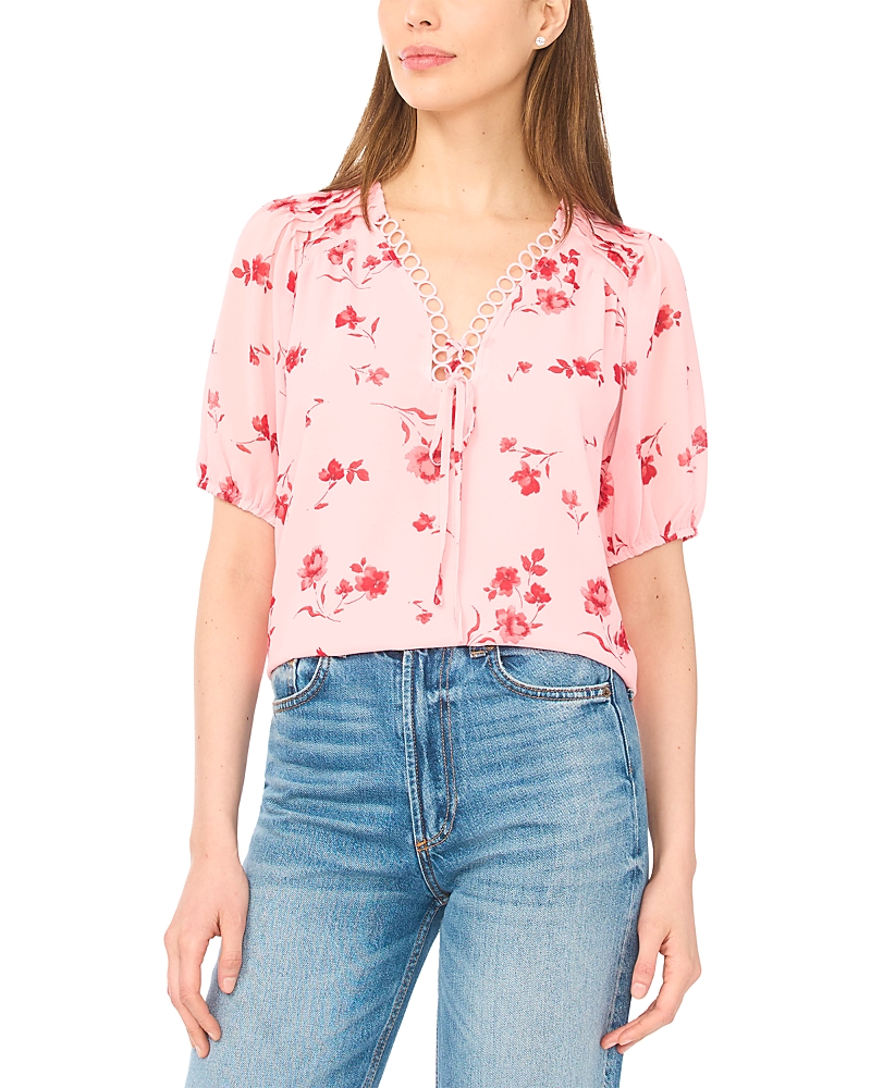 CeCe Short Sleeve V Neck Pintuck Blouse