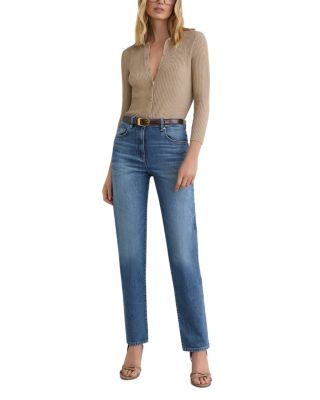 Aubrey High Rise Slim Straight Jeans in Mid Blue - thumbnail 6