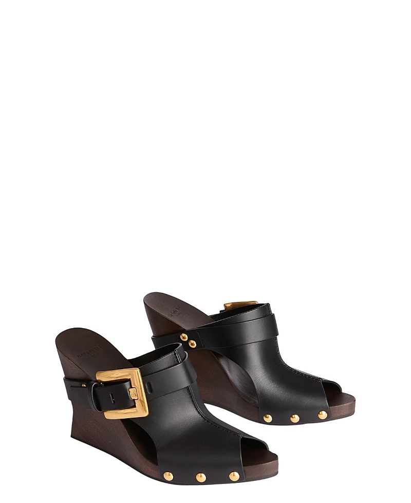 Balmain Women's Anthem Wedge Smooth Leather Mules