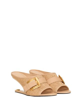  Women's Anthem No Wedge Mules in Smooth Leather and Raffia