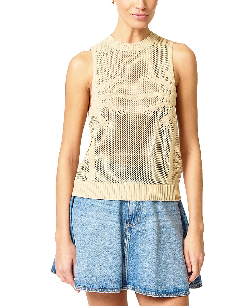 Central Park West Women's Eden Palm Tree Mesh Shell Sweater