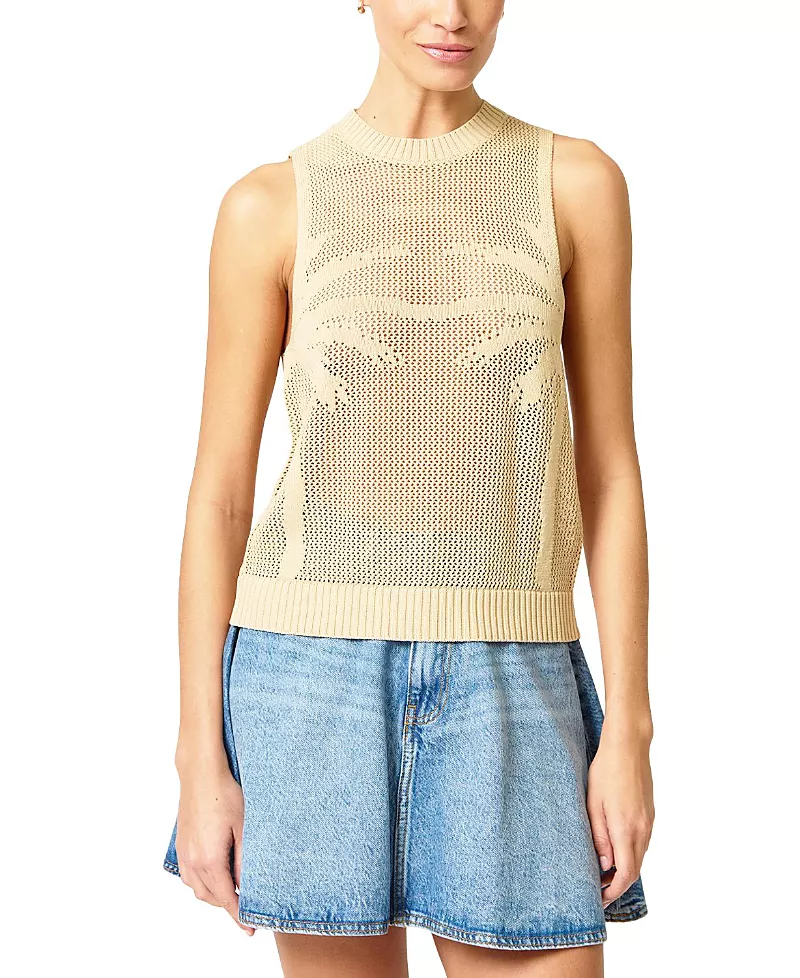 Central Park West Women's Eden Palm Tree Mesh Shell Sweater