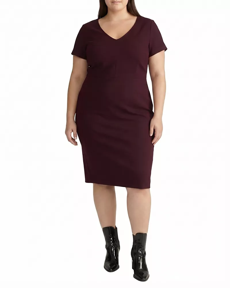 Universal Standard Women's Plus Executive V Neck Ponte Dress