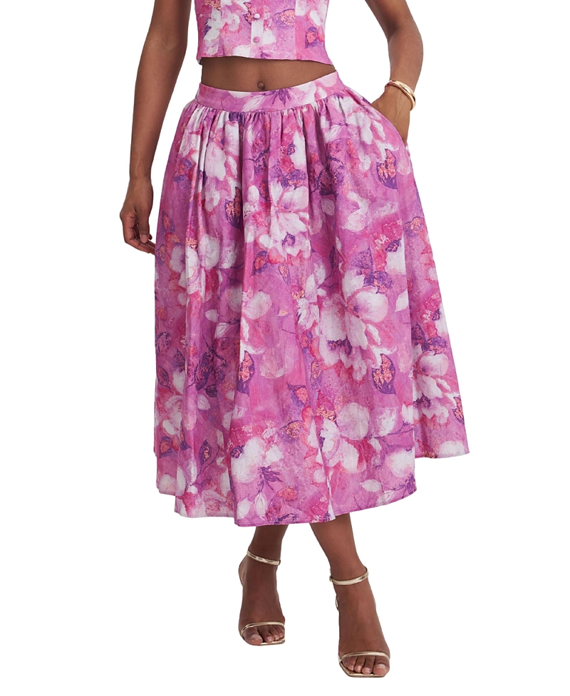 Miss Circle Xalina Blooming Linen Low-Rise Midi Skirt