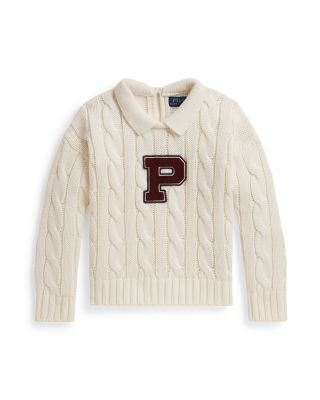 Girls' Cable Knit Letterman Cotton Sweater - Little Kid