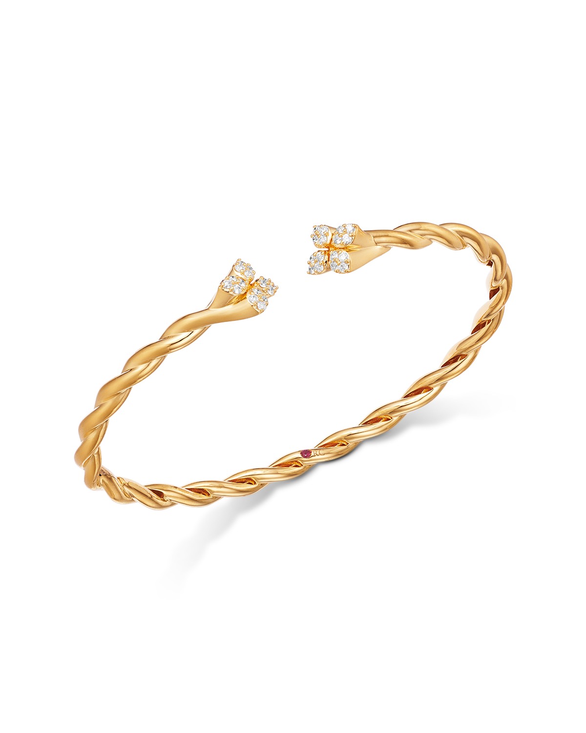 18K Yellow Gold Love in Verona Diamond Twist Cuff Bangle Bracelet, 0.28 tcw