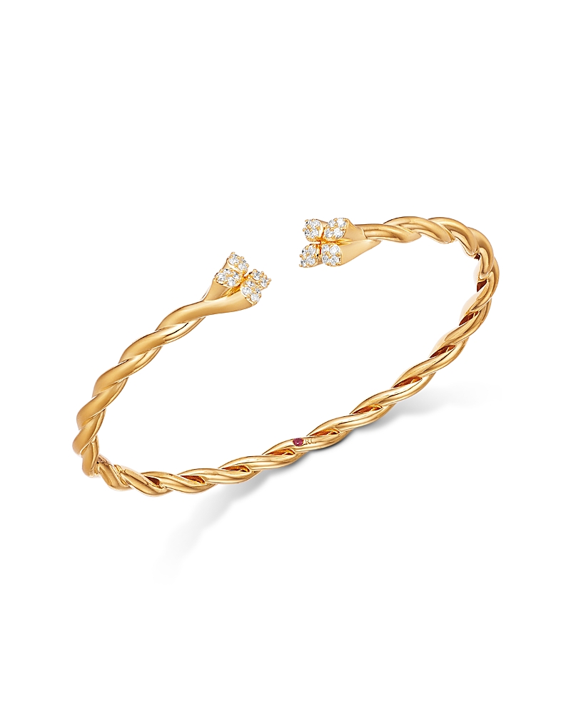 Roberto Coin 18K Yellow Gold Love in Verona Diamond Twist Cuff Bangle Bracelet, 0.28 tcw