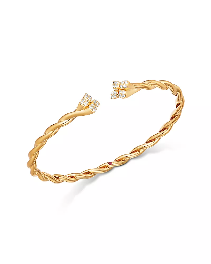 Roberto Coin 18K Yellow Gold Love in Verona Diamond Twist Cuff Bangle Bracelet, 0.28 tcw