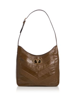 VLogo Medium Leather Hobo Bag