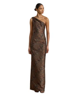 Paisley Jacquard One Shoulder Gown 