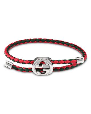 Sterling Silver Gucci Web Braided Leather Bracelet
