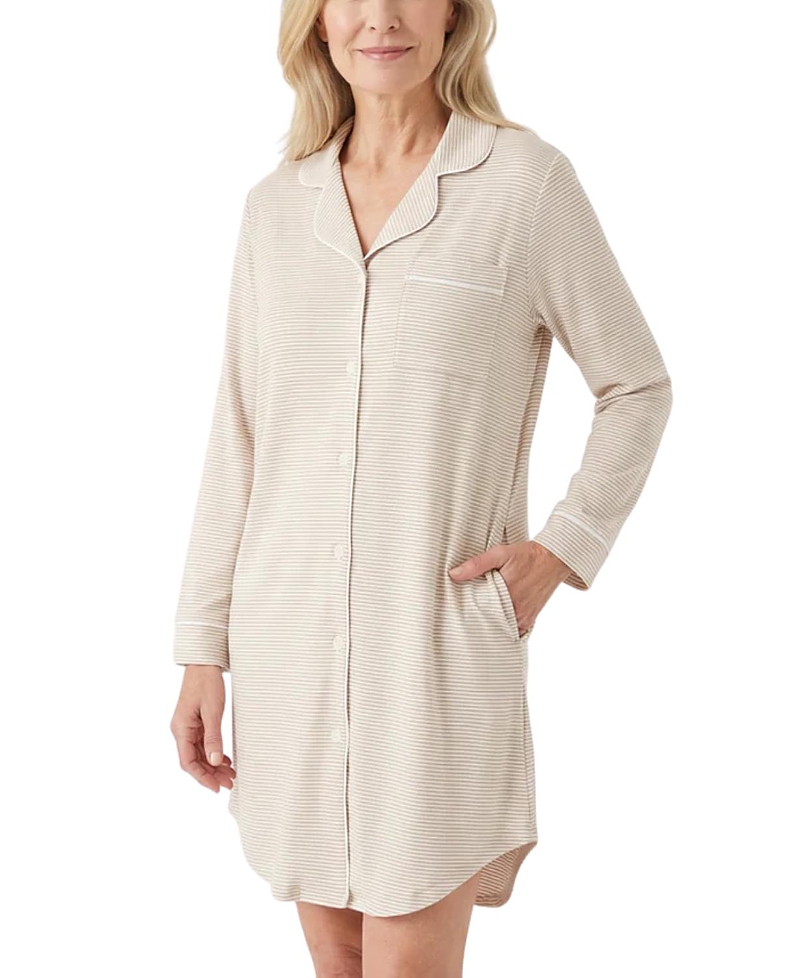 Motette Oatmeal Stripe Bamboo Sleepshirt