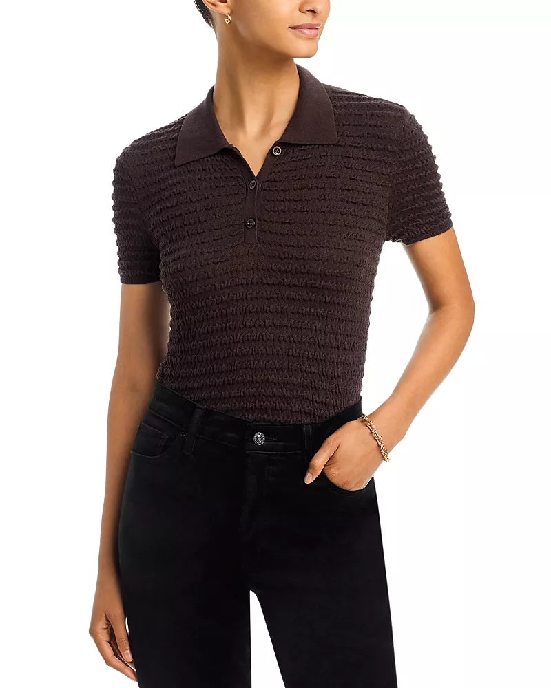 Frame The Smocked Silk Cotton Blend Polo