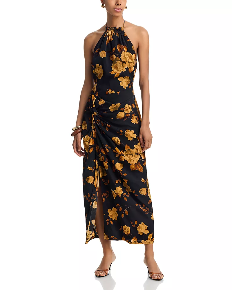 Aqua Rose Halter Maxi Dress - Exclusive