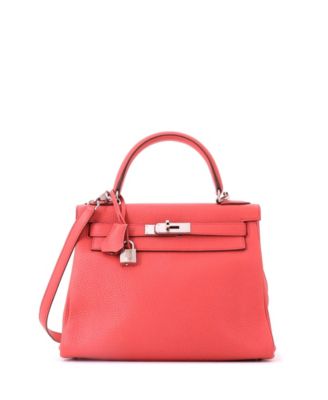 Kelly 28 Handbag Pink Clemence with Palladium Hardware