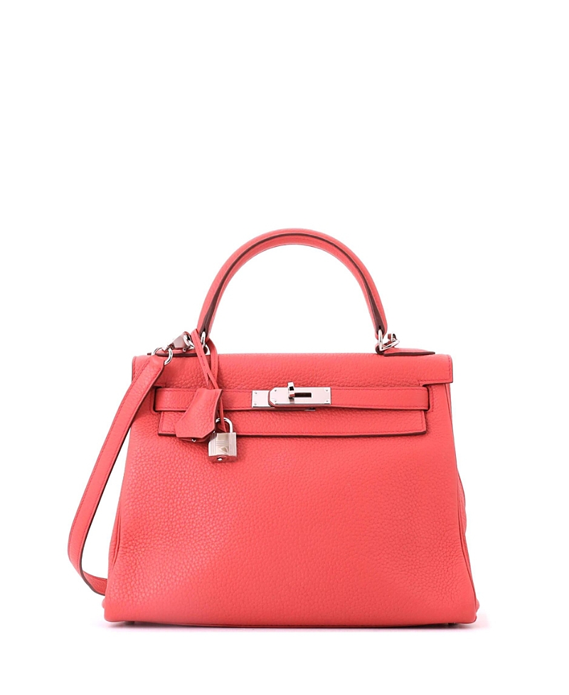 Pre-Owned HERMES Kelly 28 Handbag Pink Clemence with Palladium Hardware