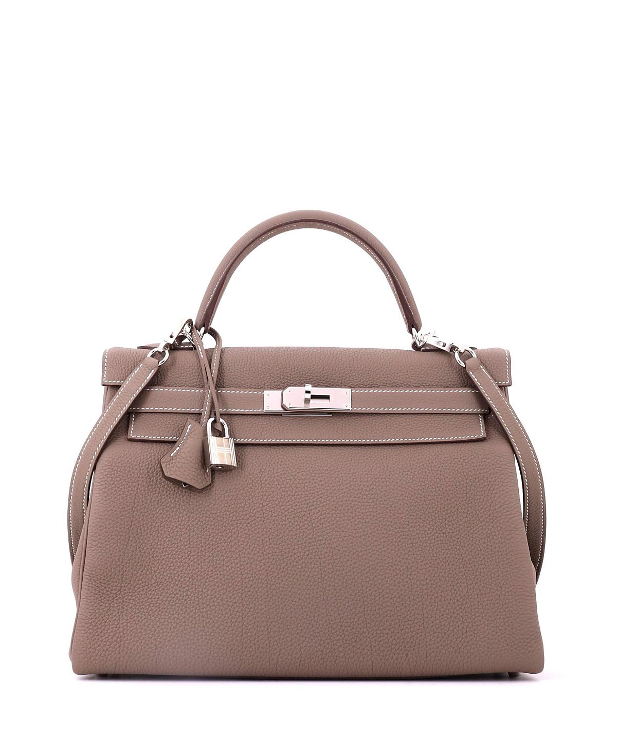 Pre-Owned HERMES Kelly 32 Handbag Grey Togo with Palladium Hardware