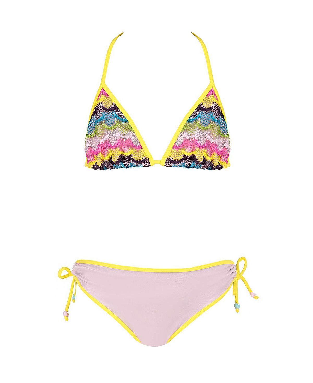 Nessi Byrd Girls' Tiered Lace Triangle with Heart-Bead Side Ties Two-Piece Swimsuit - Little Kid, Big Kid