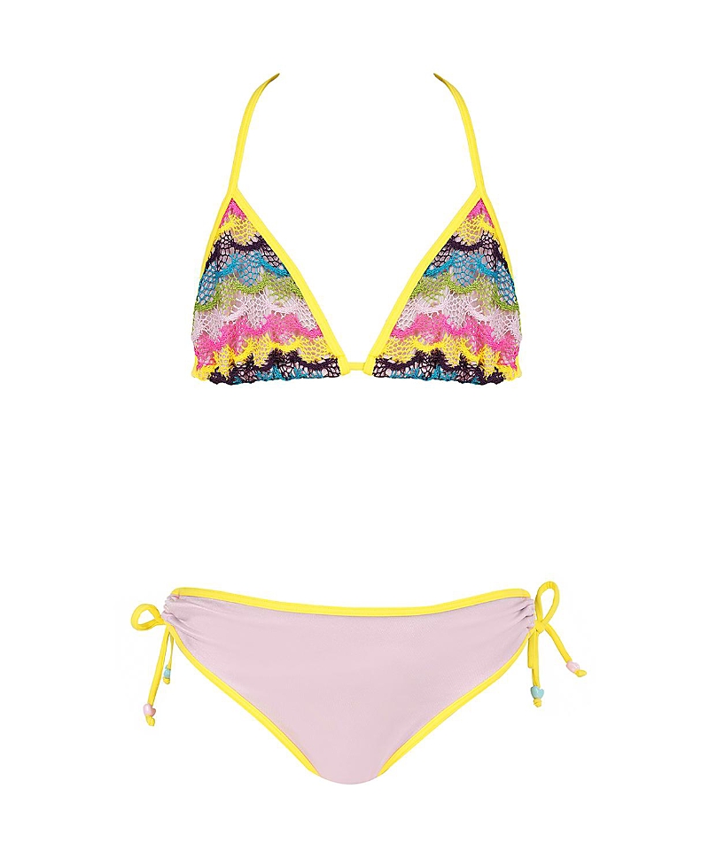 Nessi Byrd Girls' Tiered Lace Triangle with Heart-Bead Side Ties Two-Piece Swimsuit - Little Kid, Big Kid