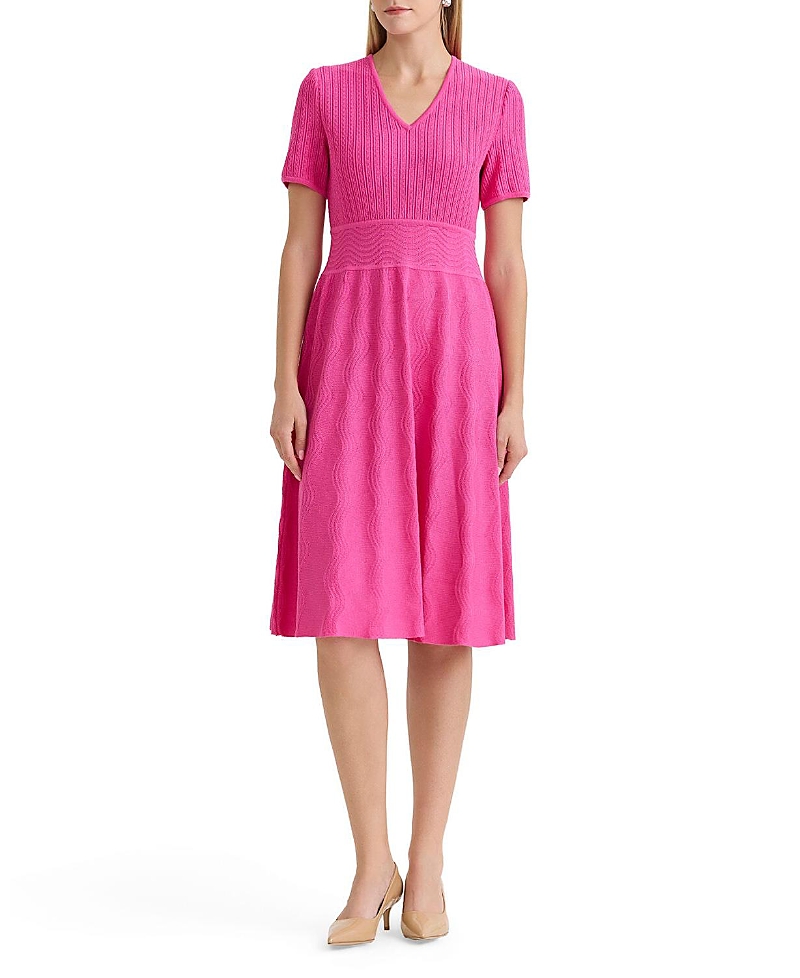 Ming Wang Plus Size Multi-Stitch Soft Knit Fit and Flare Dress