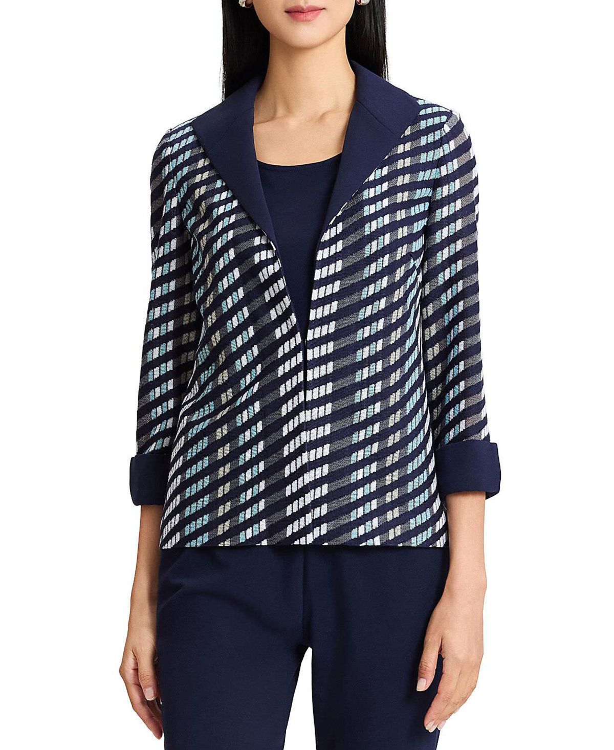 Ming Wang Mixed-Media Wing Collar Jacket