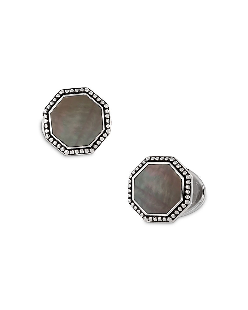 Jan Leslie Octagon Grey Mother-of-Pearl Antique Border Cufflinks