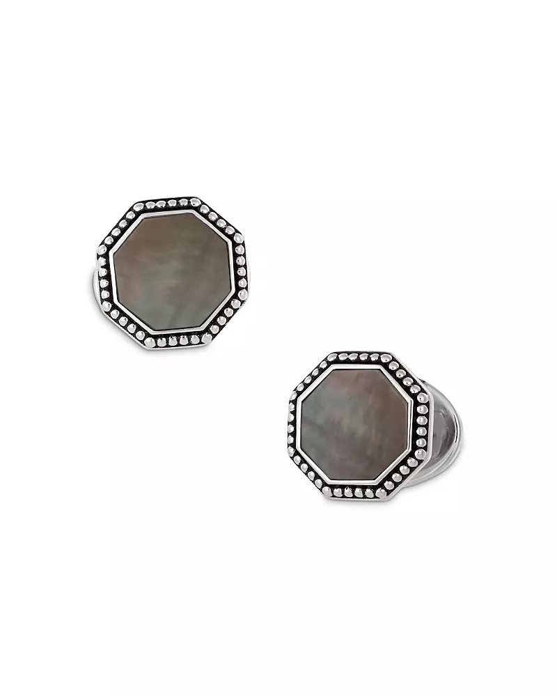 Jan Leslie Octagon Grey Mother-of-Pearl Antique Border Cufflinks