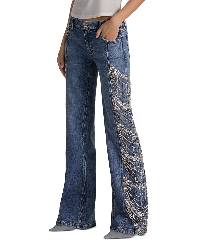 Alice and Olivia Roxie Low Rise Embellished Jeans in Brooklyn Blue