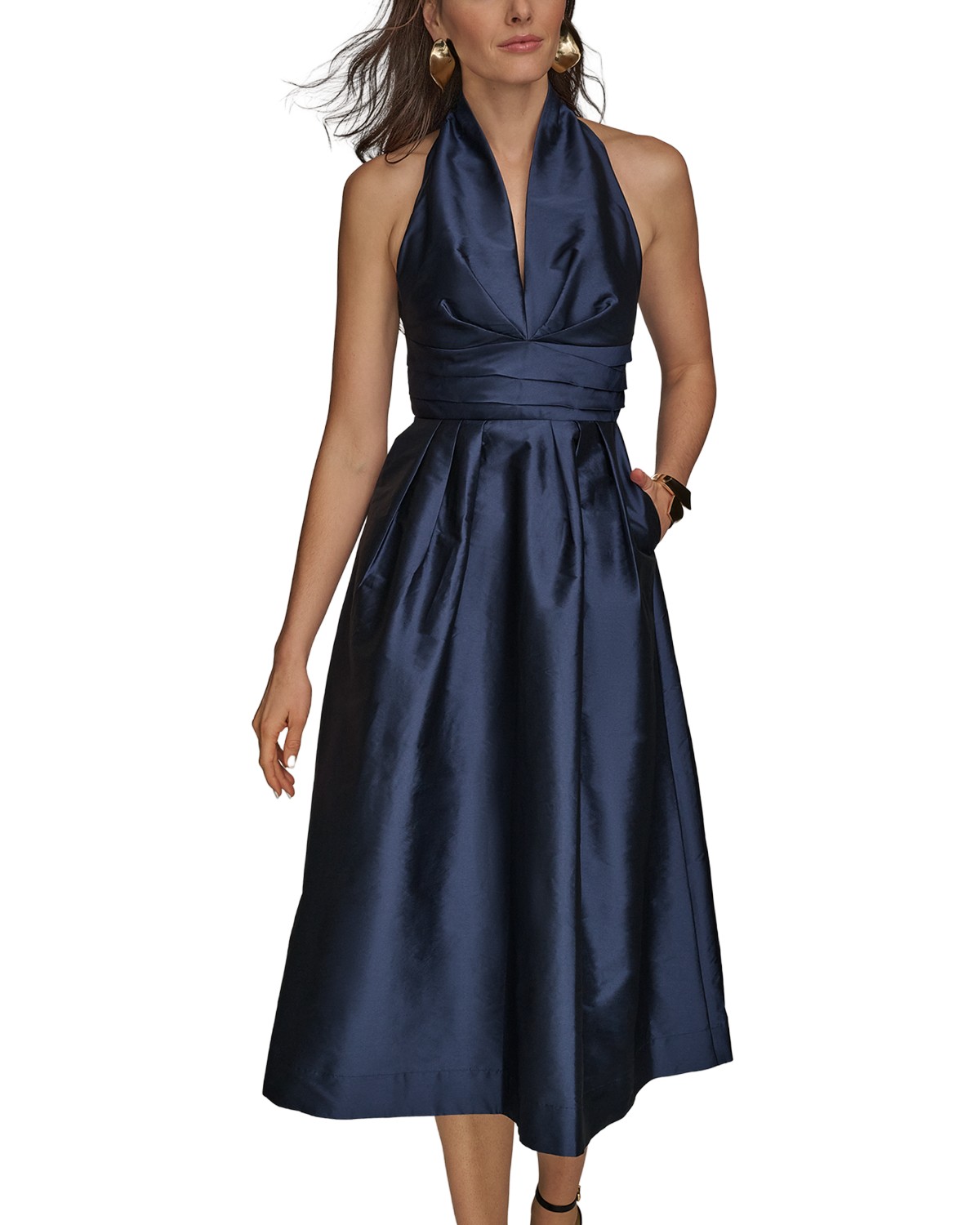 Halter Neck Ruched Midi Dress